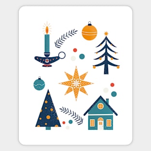 Scandi Christmas - blue and orange palette Magnet